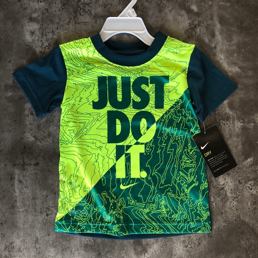 Nike Dry 3T Blue and Green Athletic Cut Tee